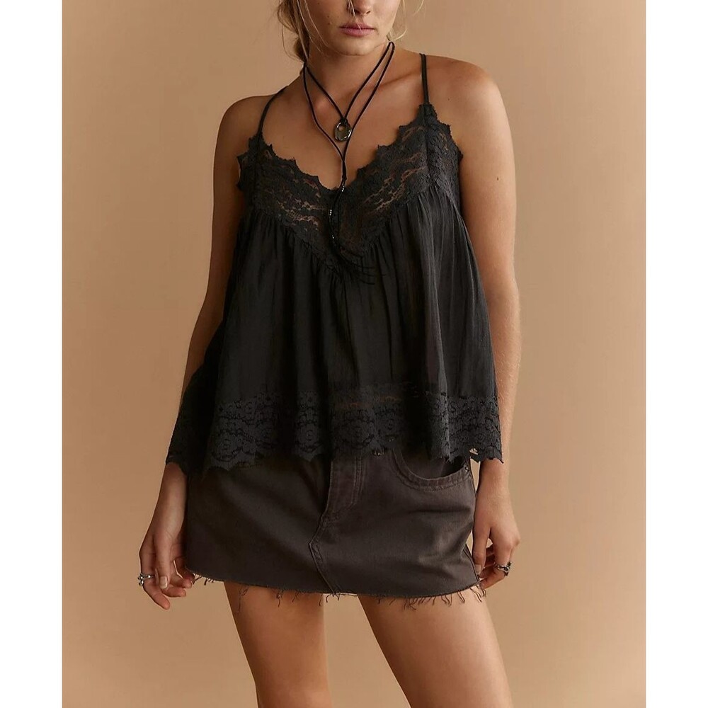 Intimately Free People Fiona Cami Blouse Top Tank Sleeveless Lace Slip L 288933